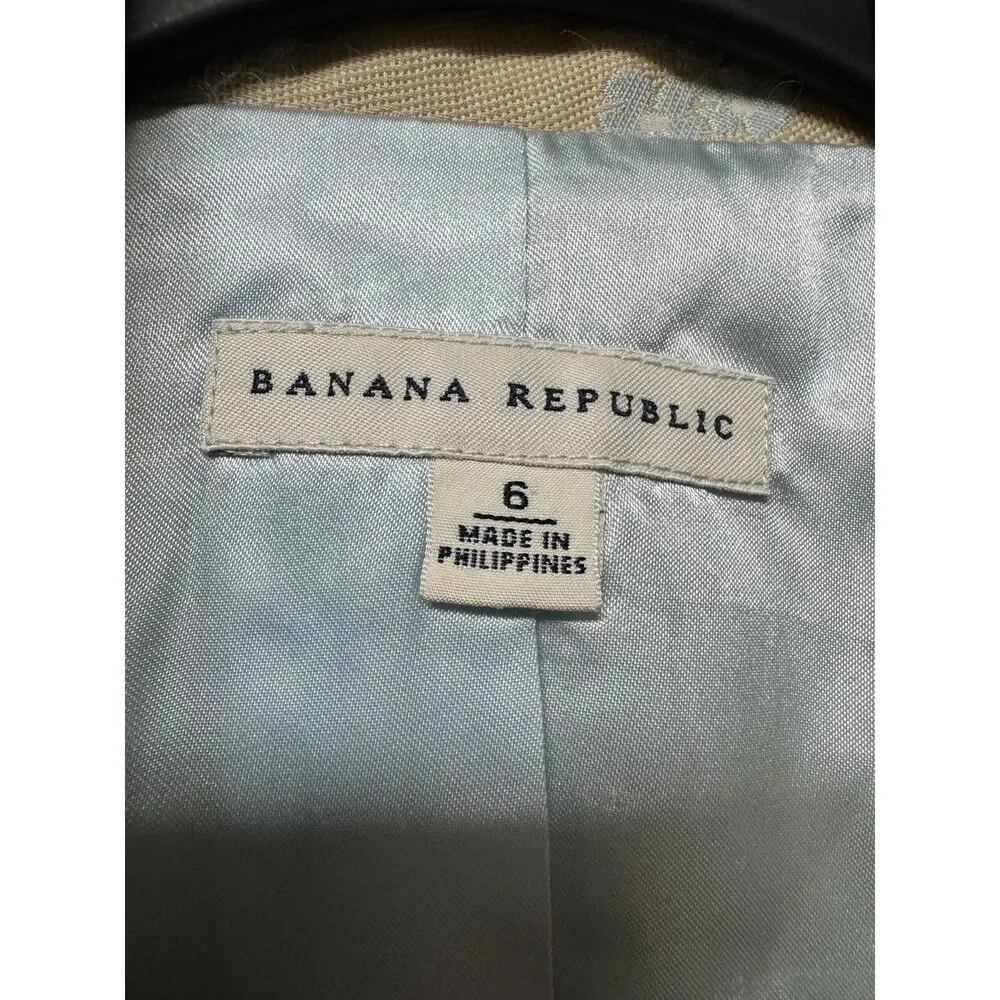 VTG - BANANA REPUBLIC Tan/Blue Floral Jacquard Blazer, Sz 6